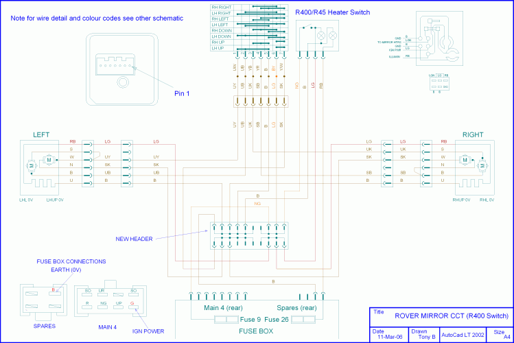 Circuit diagram if R400/R45 mirror switch is used