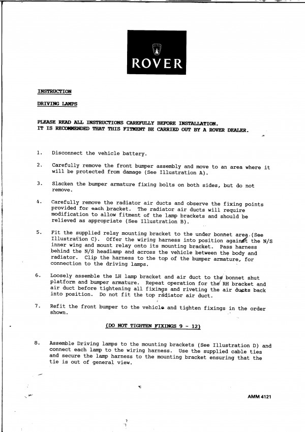 rover metro spot lamps fitting instructions page 1