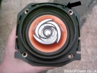 rear speaker with mount, note locating pin