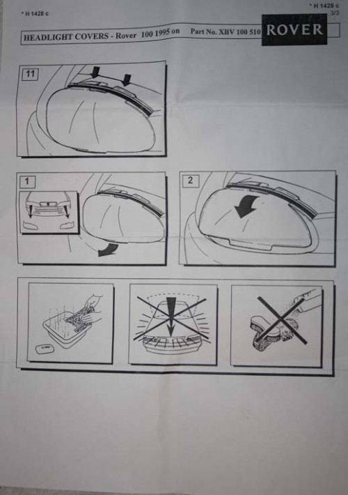 rover 100 headlamp covers fitting instructions page 2