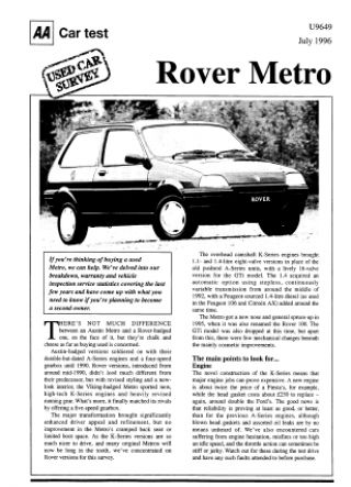 Used Car Survey - Rover Metro